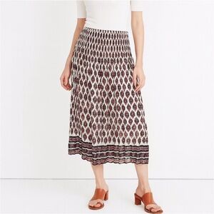 Madewell Pleated Midi Skirt Floral Patterned Print Boho White Red Navy Size 6